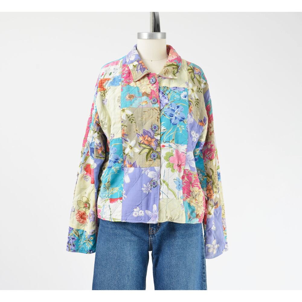 Vintage 90s Floral Quilted Jacket Patchwork Cottagecore Boho Jacket M - Picture 5 of 10